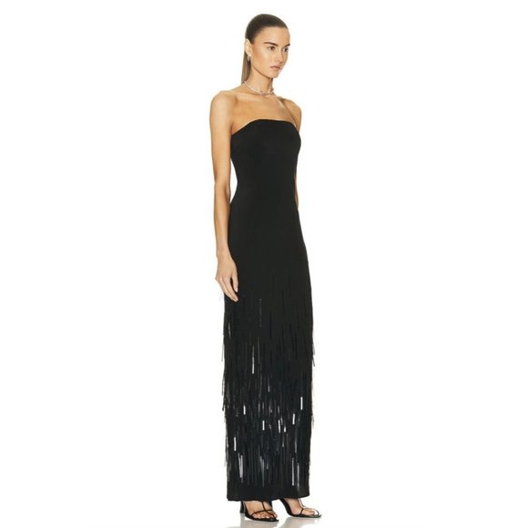 Cult Gaia Anisa Gown Black Silk Embellished Long - Picture 6 of 8